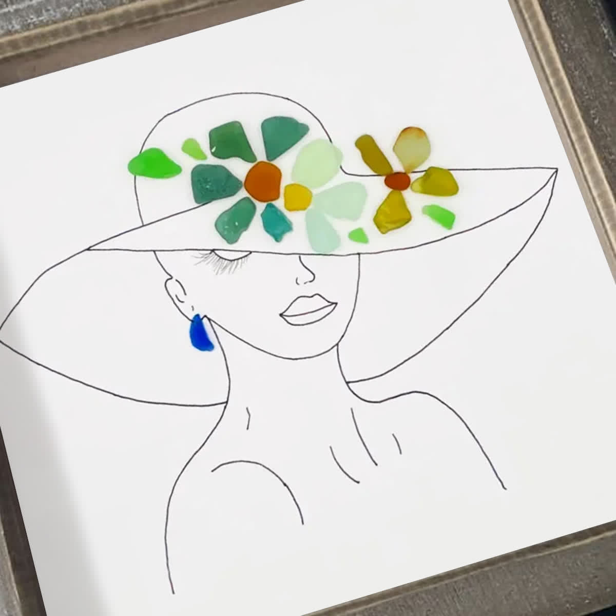Graceful Blooms Lady Portrait Sea Glass Framed Art - image 3