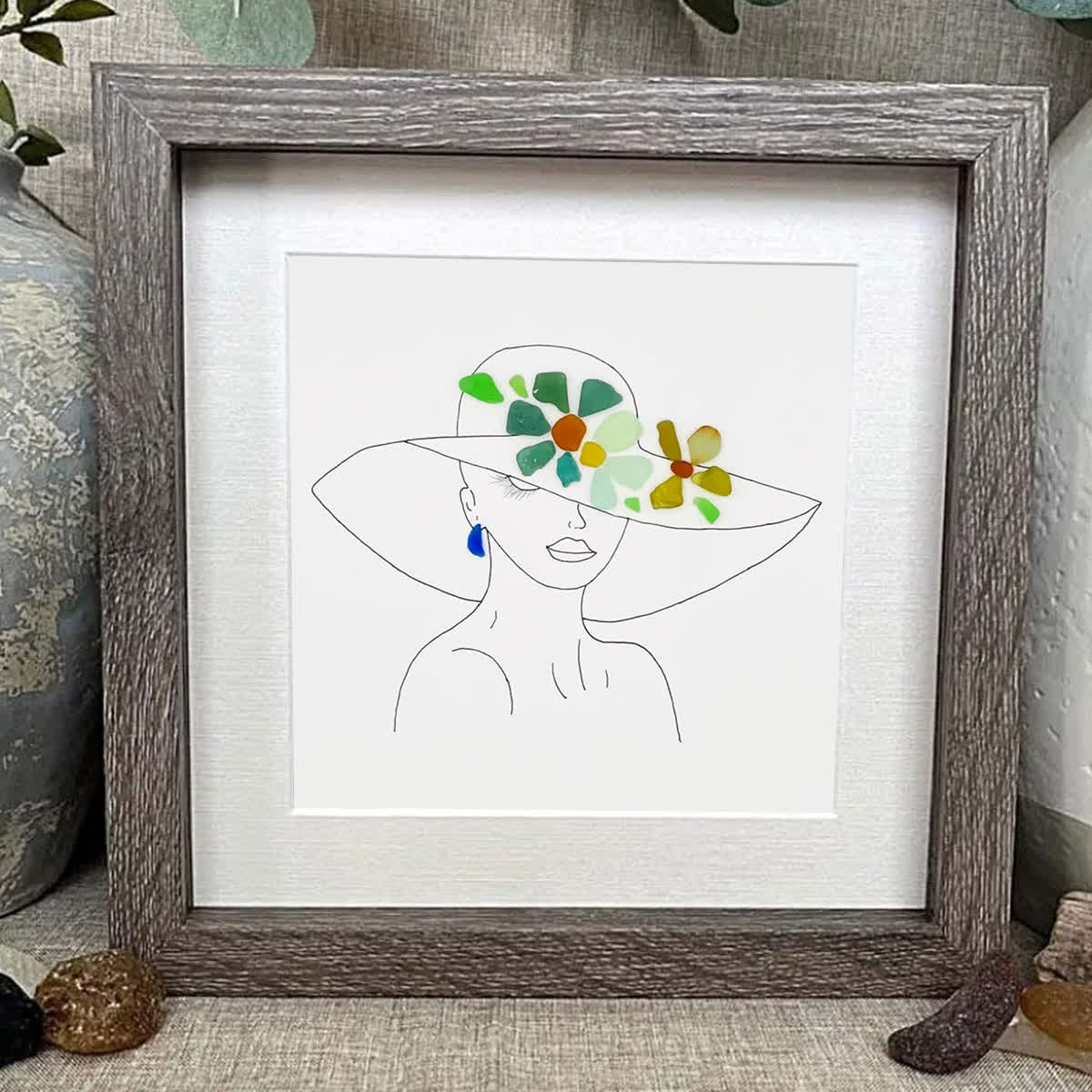 Graceful Blooms Lady Portrait Sea Glass Framed Art - image 5