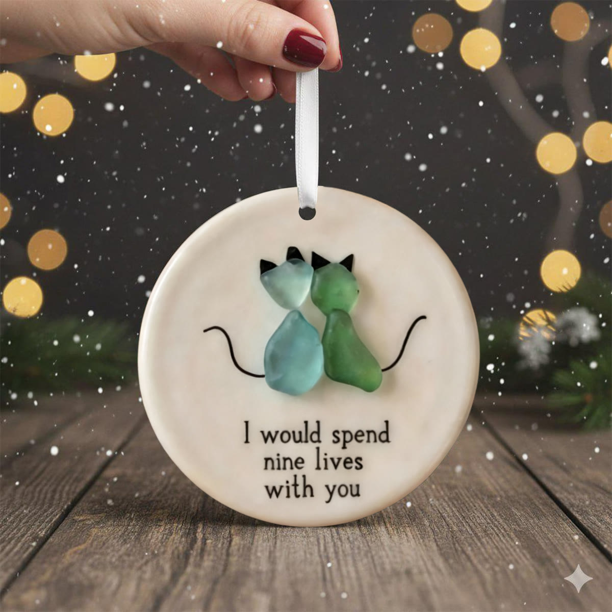 Cat Couple Round-Shaped Sea Glass Hanging Ornament - image 5