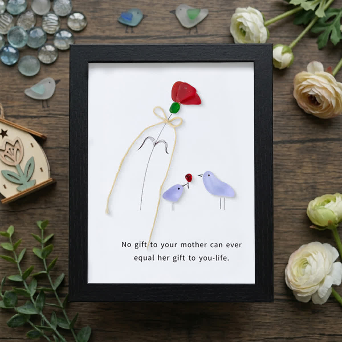 Flower For Mom Sea Glass Framed Art - Black - 8" X 6" - image 11