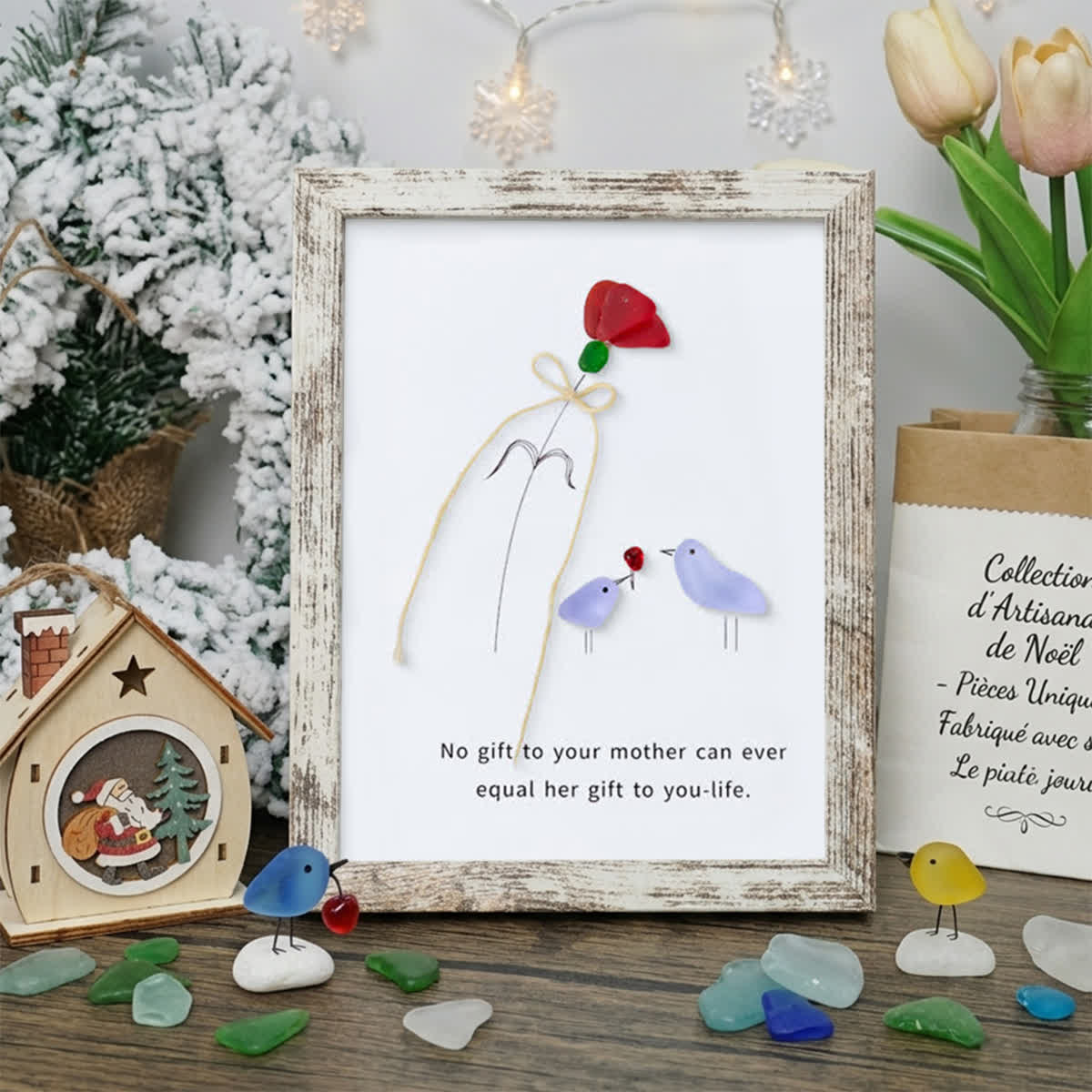 Flower For Mom Sea Glass Framed Art - Retro White - 8" X 6" - image 13