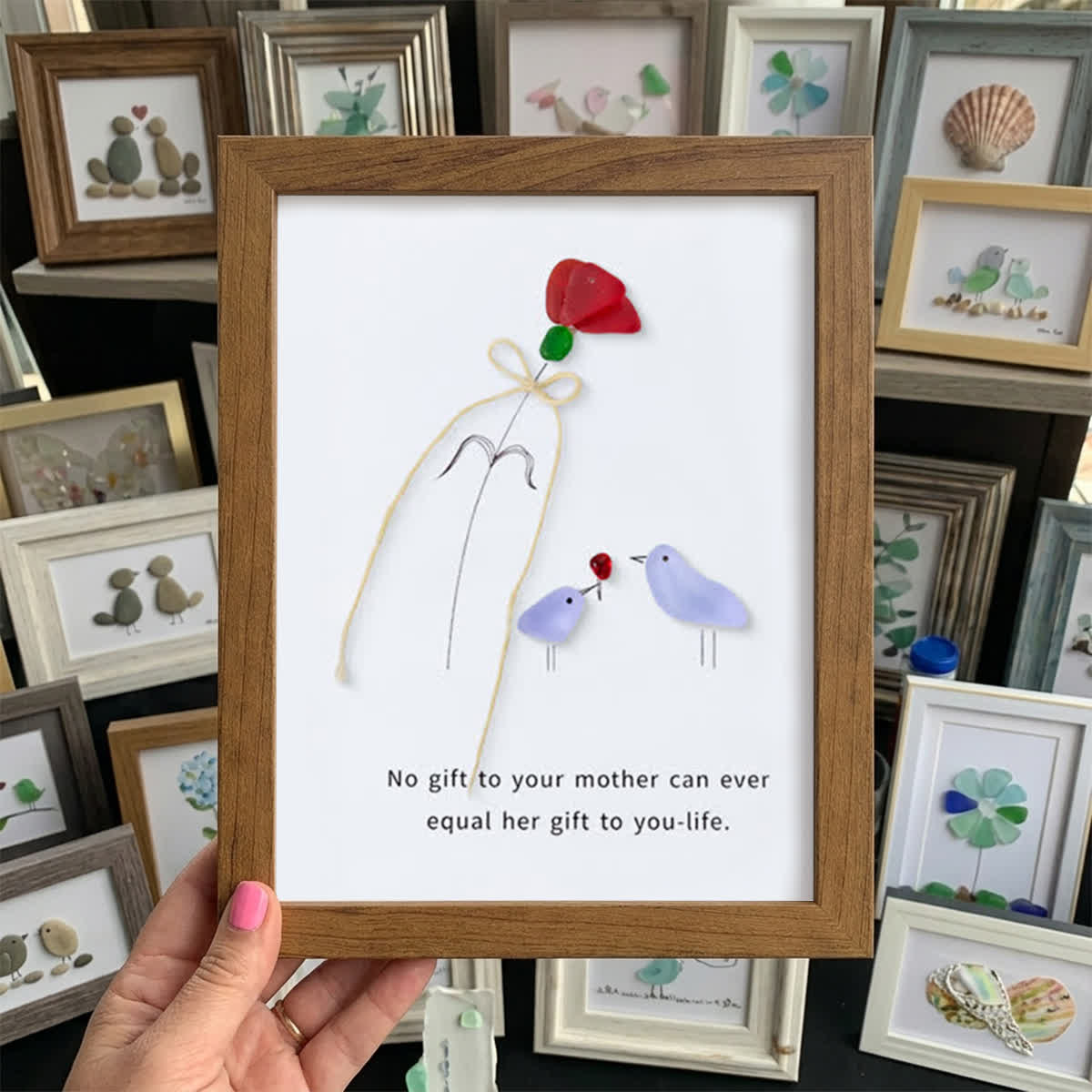 Flower For Mom Sea Glass Framed Art - Walnut Brown - 8" X 6" - image 10