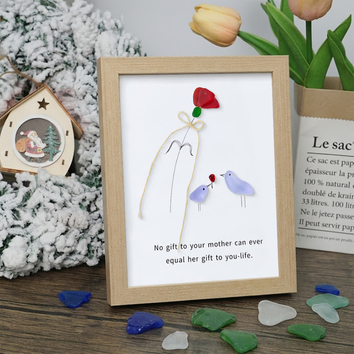 Flower For Mom Sea Glass Framed Art - Oak - 8" X 6" - image 9
