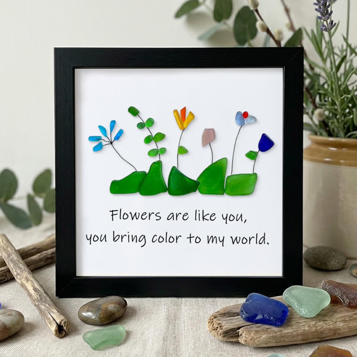 Flowers Are Like You Sea Glass Framed Art - Black - 8" X 8" - image 10