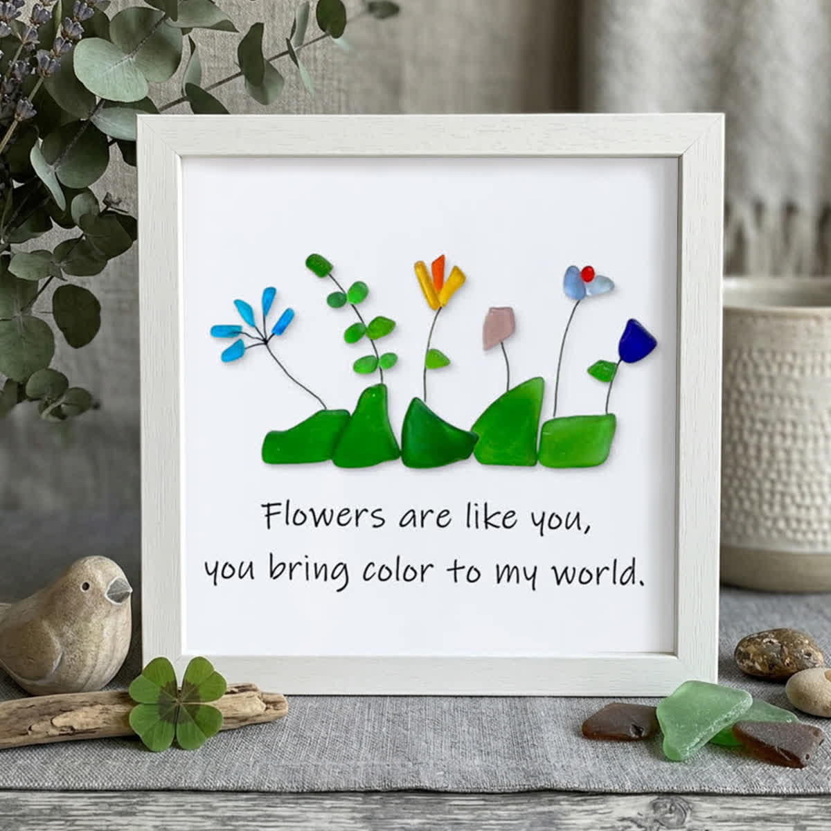 Flowers Are Like You Sea Glass Framed Art - White - 8" X 8" - image 11