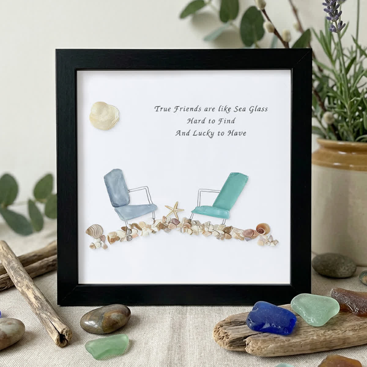 Beach Chairs Friends Sea Glass Framed Art - Black - 8" X 8" - image 9