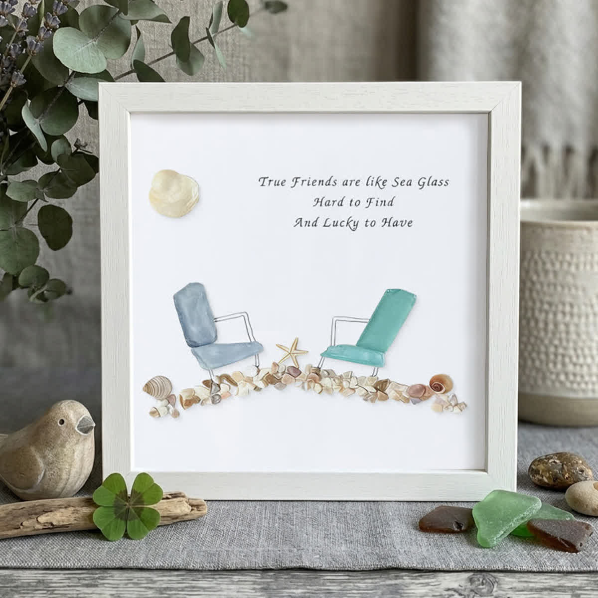 Beach Chairs Friends Sea Glass Framed Art - White - 8" X 8" - image 10
