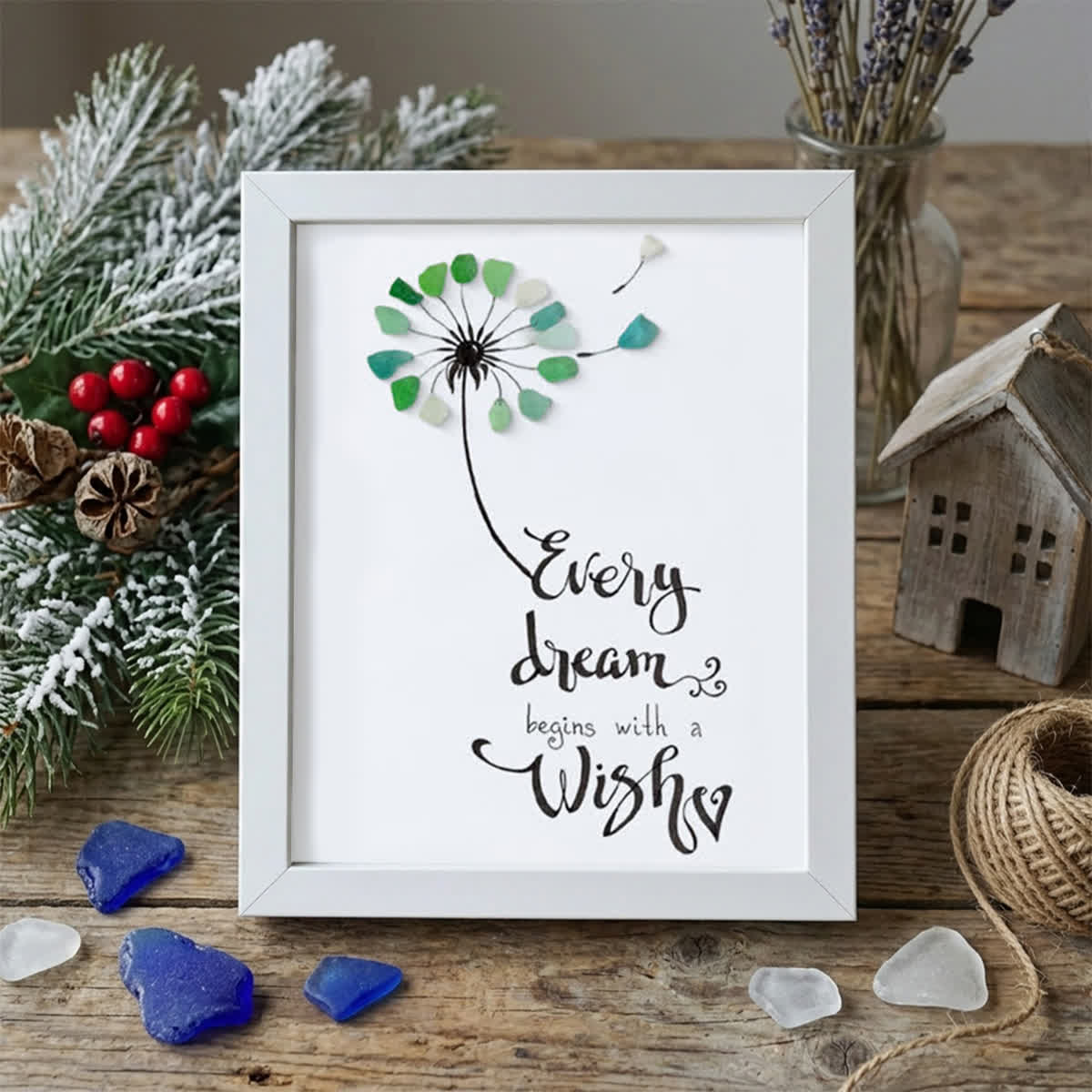 Every Dream Begins With A Wish Sea Glass Framed Art - White - 8" X 6" - image 12