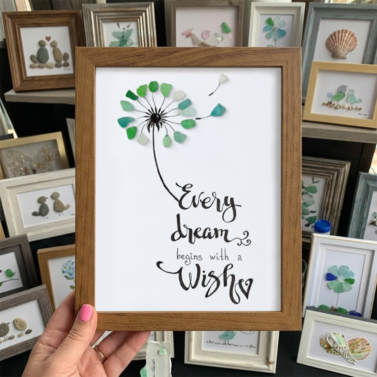 Every Dream Begins With A Wish Sea Glass Framed Art - Walnut Brown - 8" X 6" - image 10