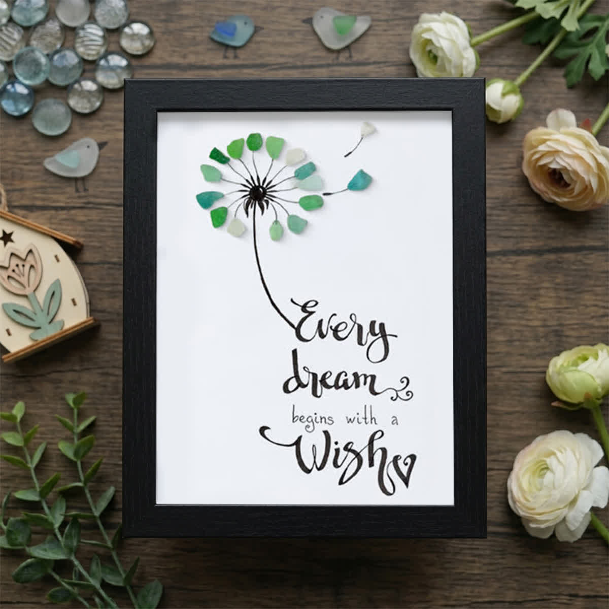 Every Dream Begins With A Wish Sea Glass Framed Art - Black - 8" X 6" - image 11