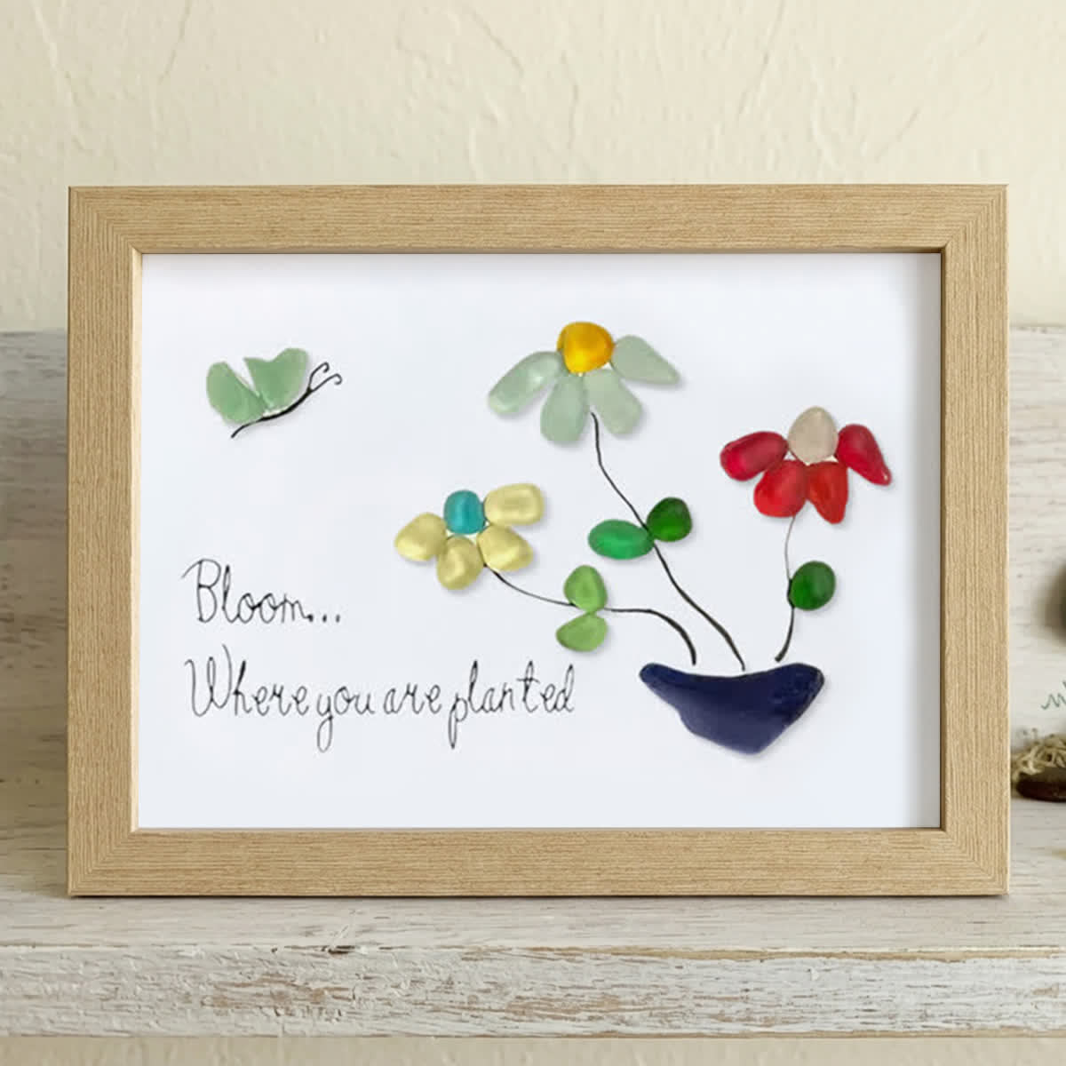 Bloom Where You Are Planted Sea Glass Framed Art - Oak - 6" X 8" - image 12