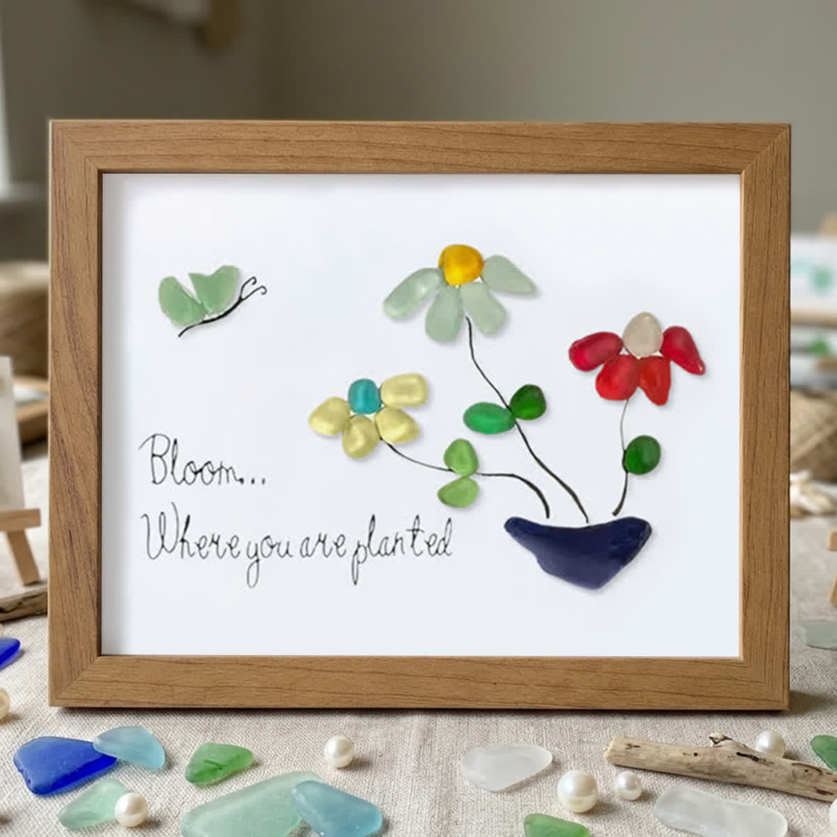 Bloom Where You Are Planted Sea Glass Framed Art - Walnut Brown - 6" X 8" - image 13