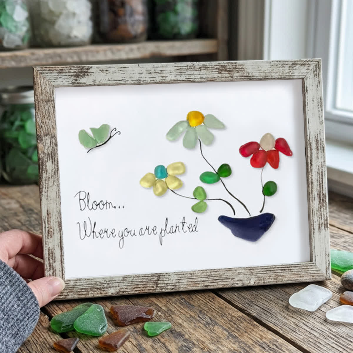 Bloom Where You Are Planted Sea Glass Framed Art - Retro White - 6" X 8" - image 16
