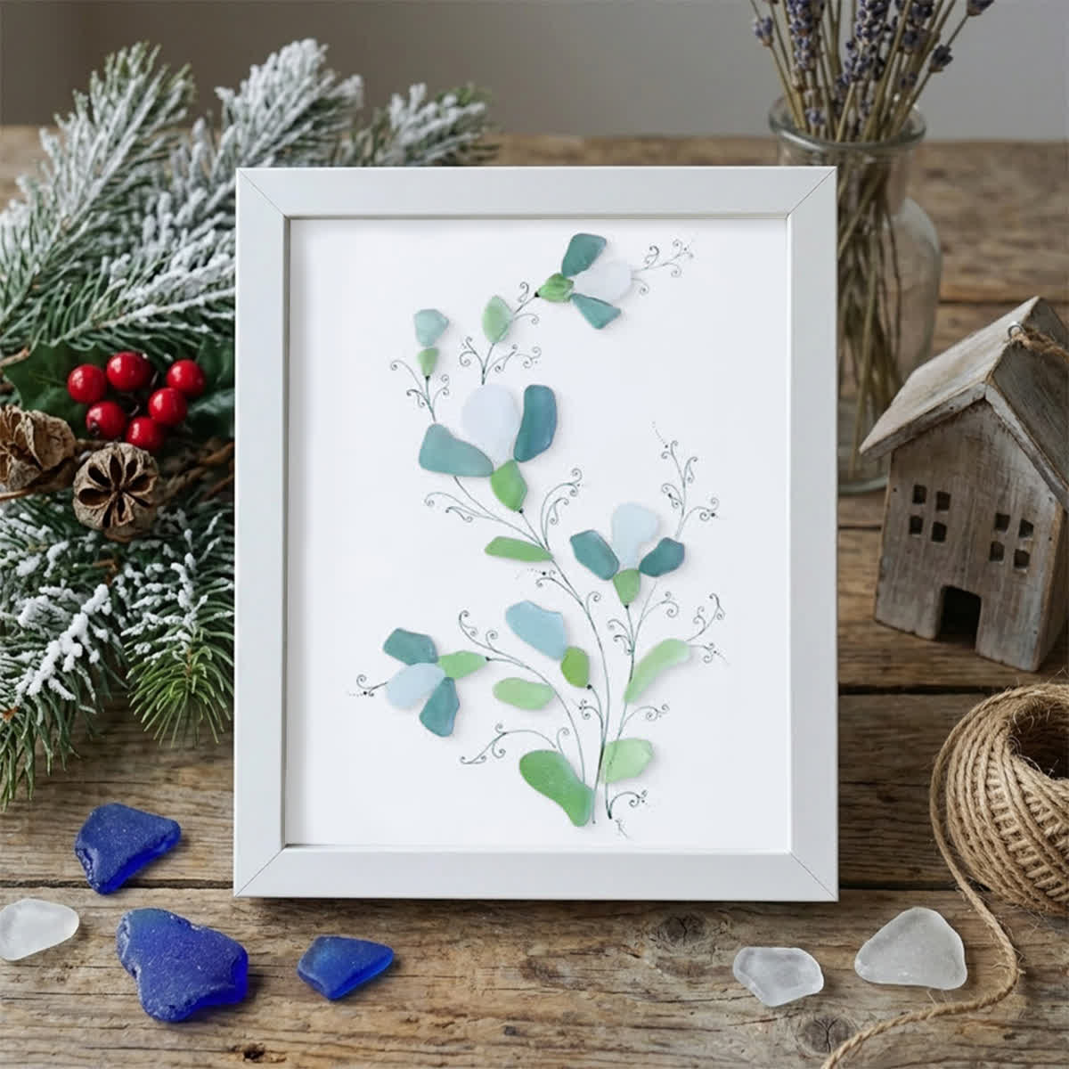 Green And White Fresh Flower Sea Glass Framed Art - White - 8" X 6" - image 13