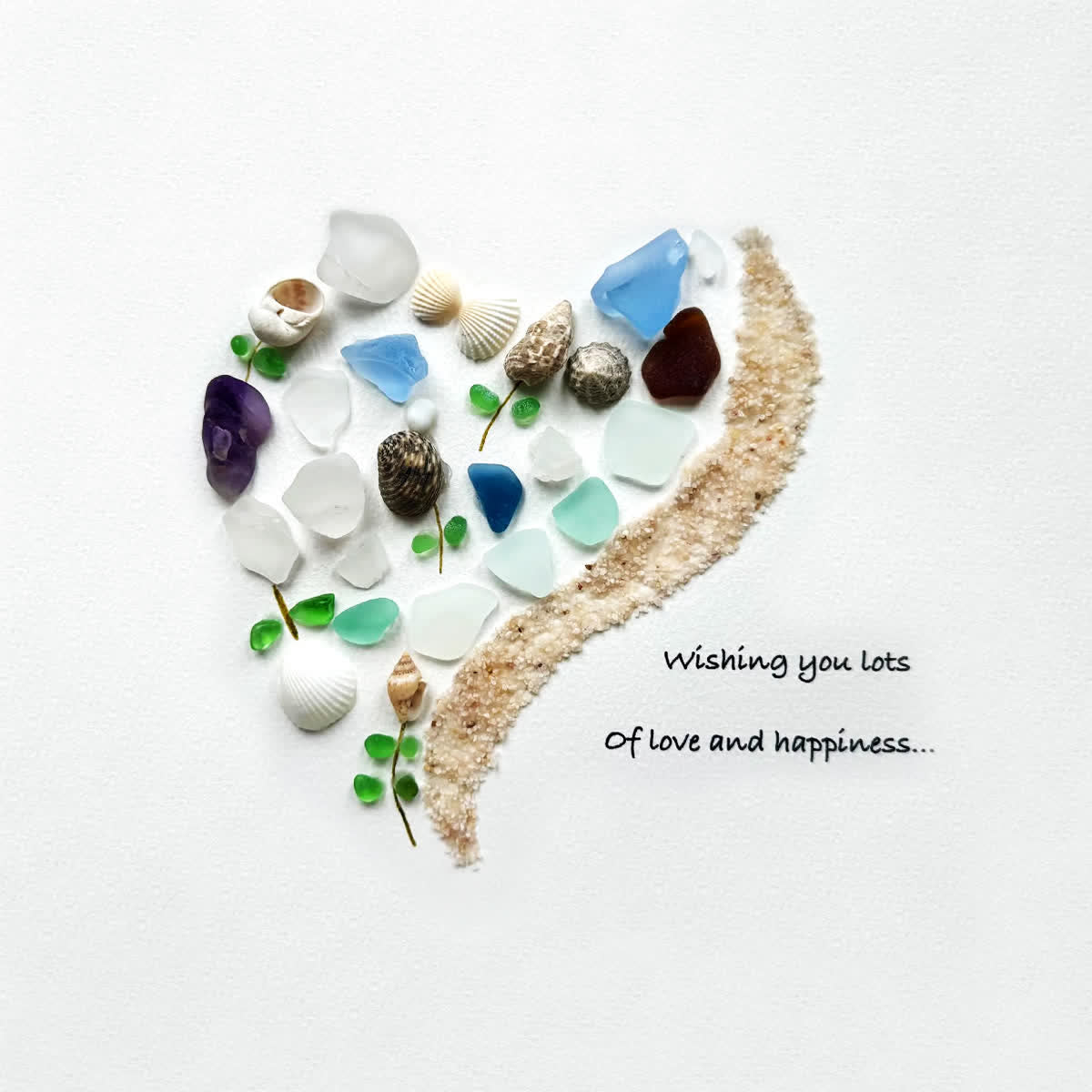 Love and Happiness Sea Glass Framed Art - Seaglass Card - 8" X 8" - image 1