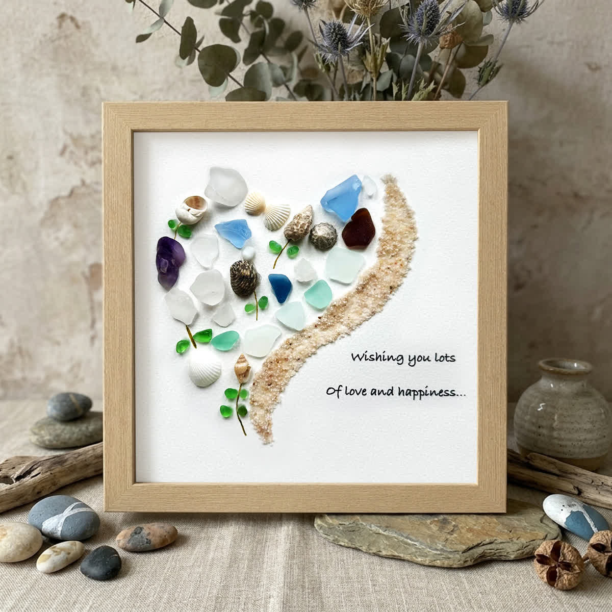Love and Happiness Sea Glass Framed Art – gleamari