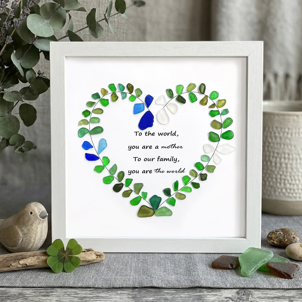 To Our Family Mom You Are The World Sea Glass Framed Art - White - 8" X 8" - image 7
