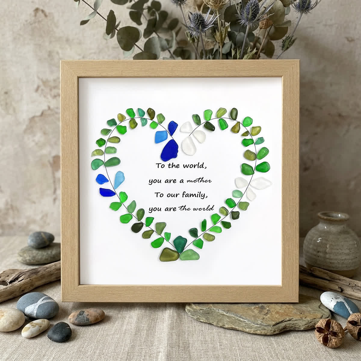 To Our Family Mom You Are The World Sea Glass Framed Art - Oak - 8" X 8" - image 5