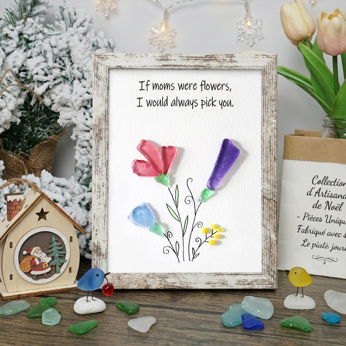 If Mothers Were Flowers Sea Glass Framed Art - Retro White - 8" X 6" - image 10