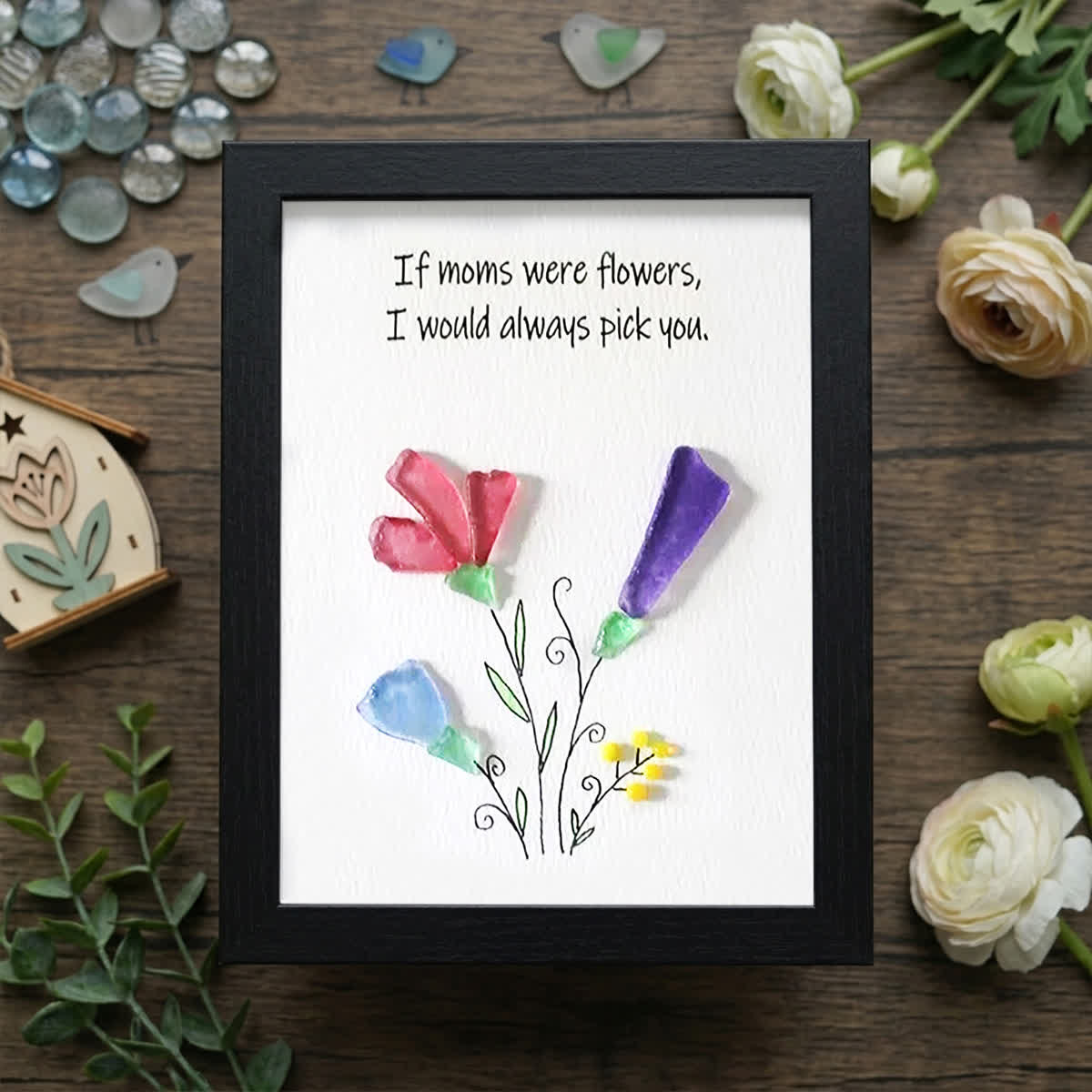 If Mothers Were Flowers Sea Glass Framed Art - Black - 8" X 6" - image 8
