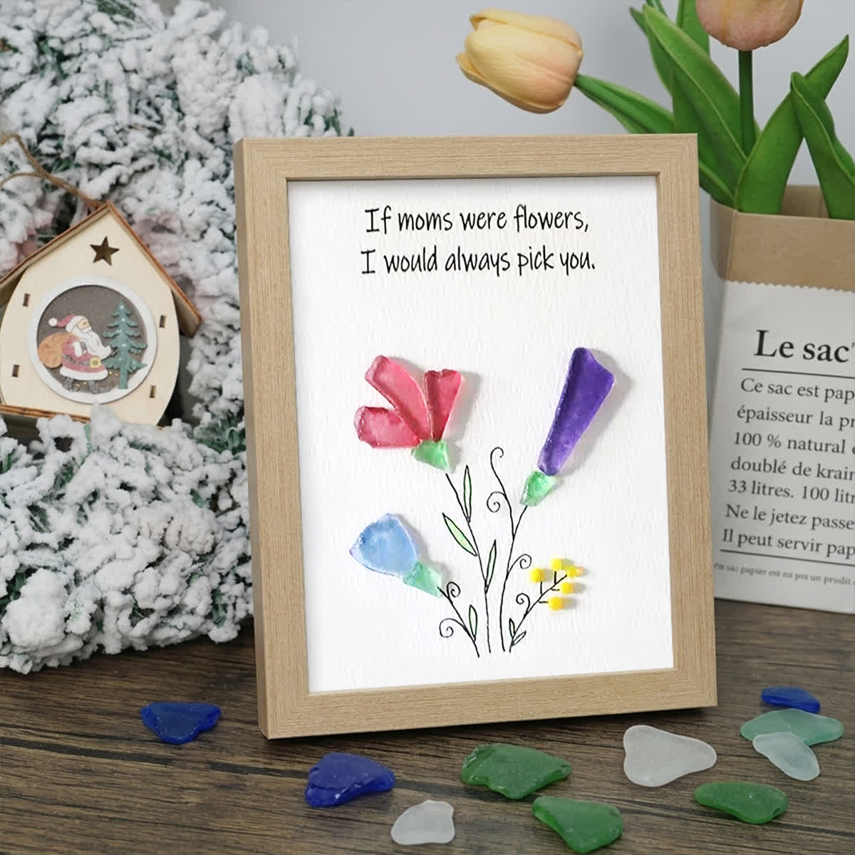 If Mothers Were Flowers Sea Glass Framed Art - Oak - 8" X 6" - image 6