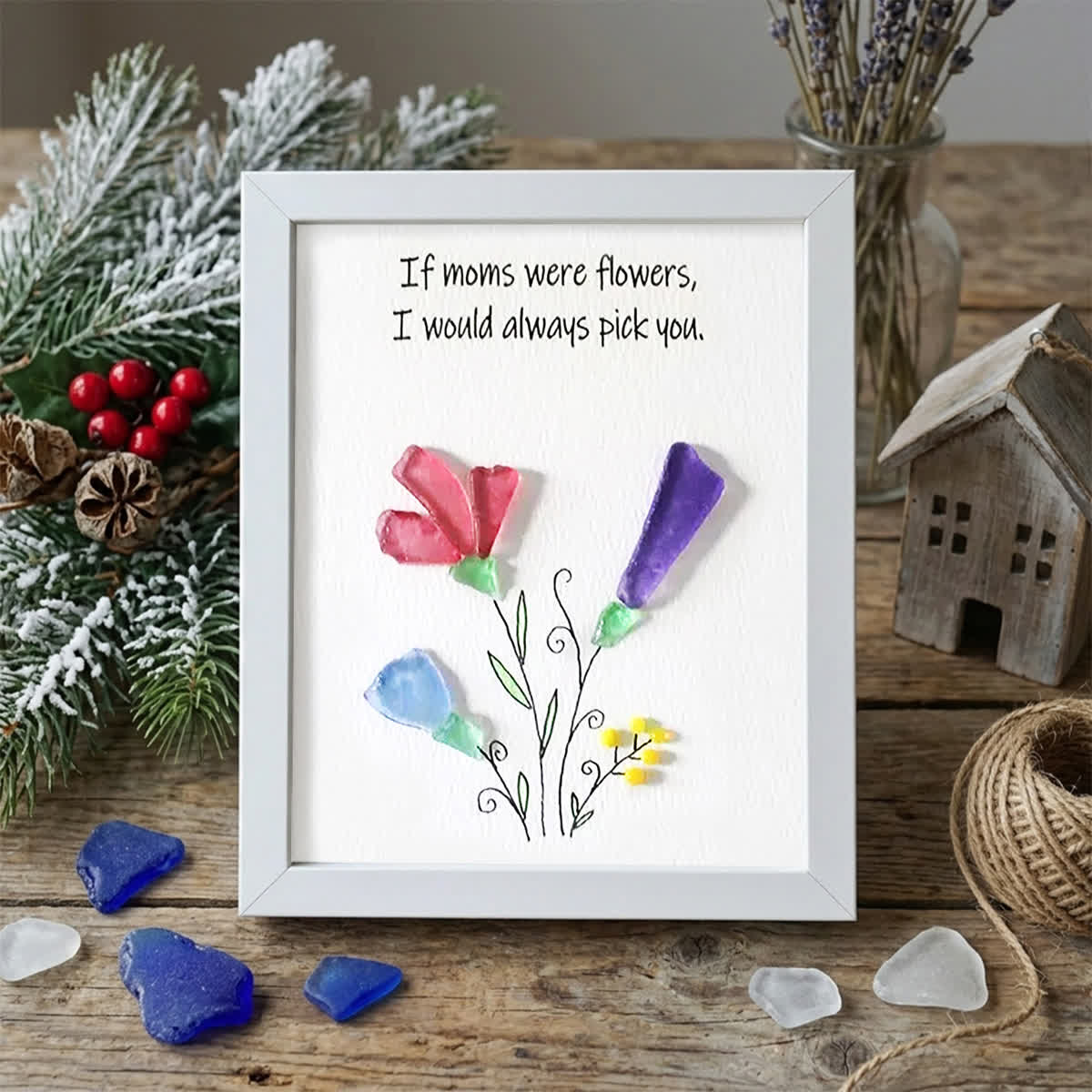 If Mothers Were Flowers Sea Glass Framed Art - White - 8" X 6" - image 9