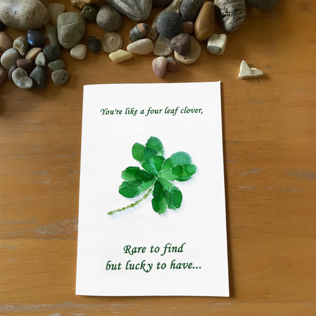 You Are My Four Leaf Clover Sea Glass Framed Art - Seaglass Card - 8" X 6" - image 1