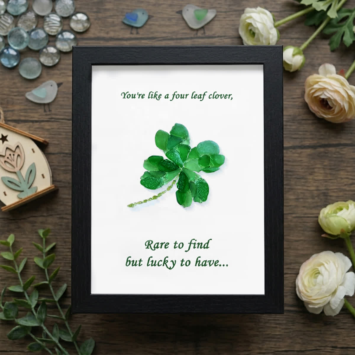 You Are My Four Leaf Clover Sea Glass Framed Art - Black - 8" X 6" - image 8