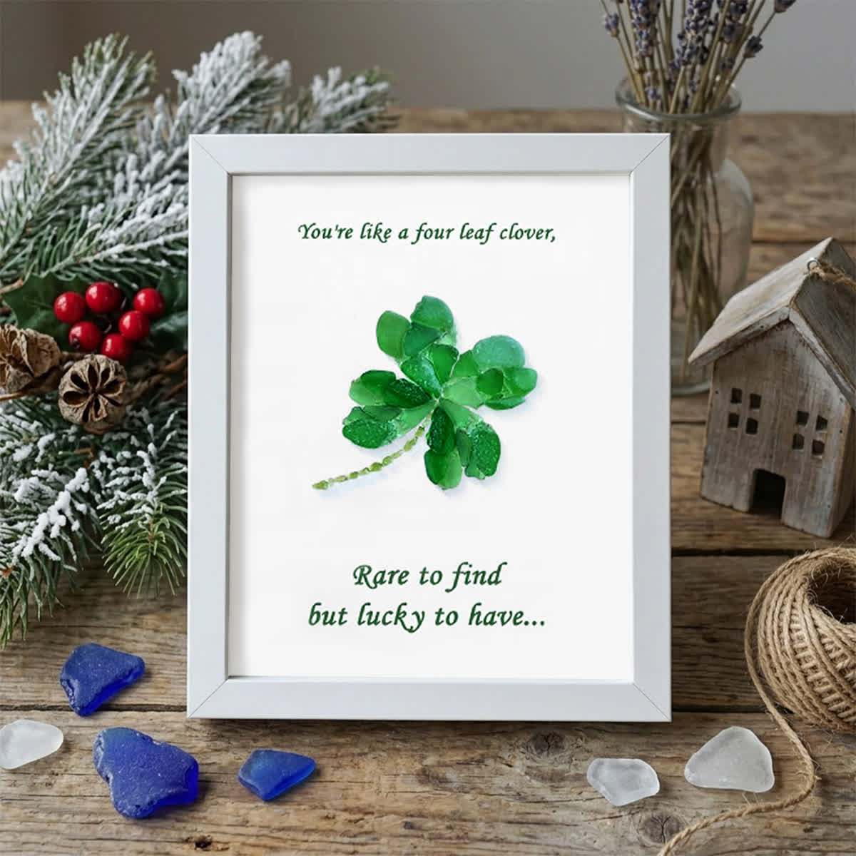 You Are My Four Leaf Clover Sea Glass Framed Art - White - 8" X 6" - image 9