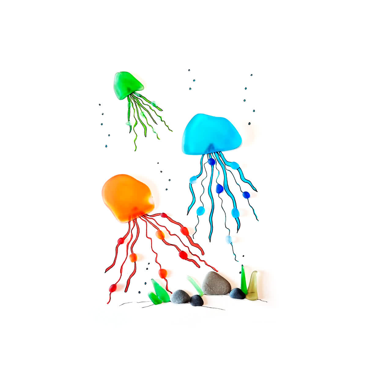 Ocean Depths Jellyfish Family Sea Glass Framed Art - image 2