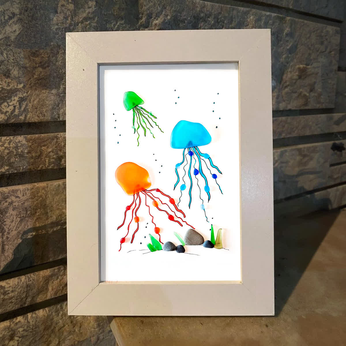Ocean Depths Jellyfish Family Sea Glass Framed Art - image 3