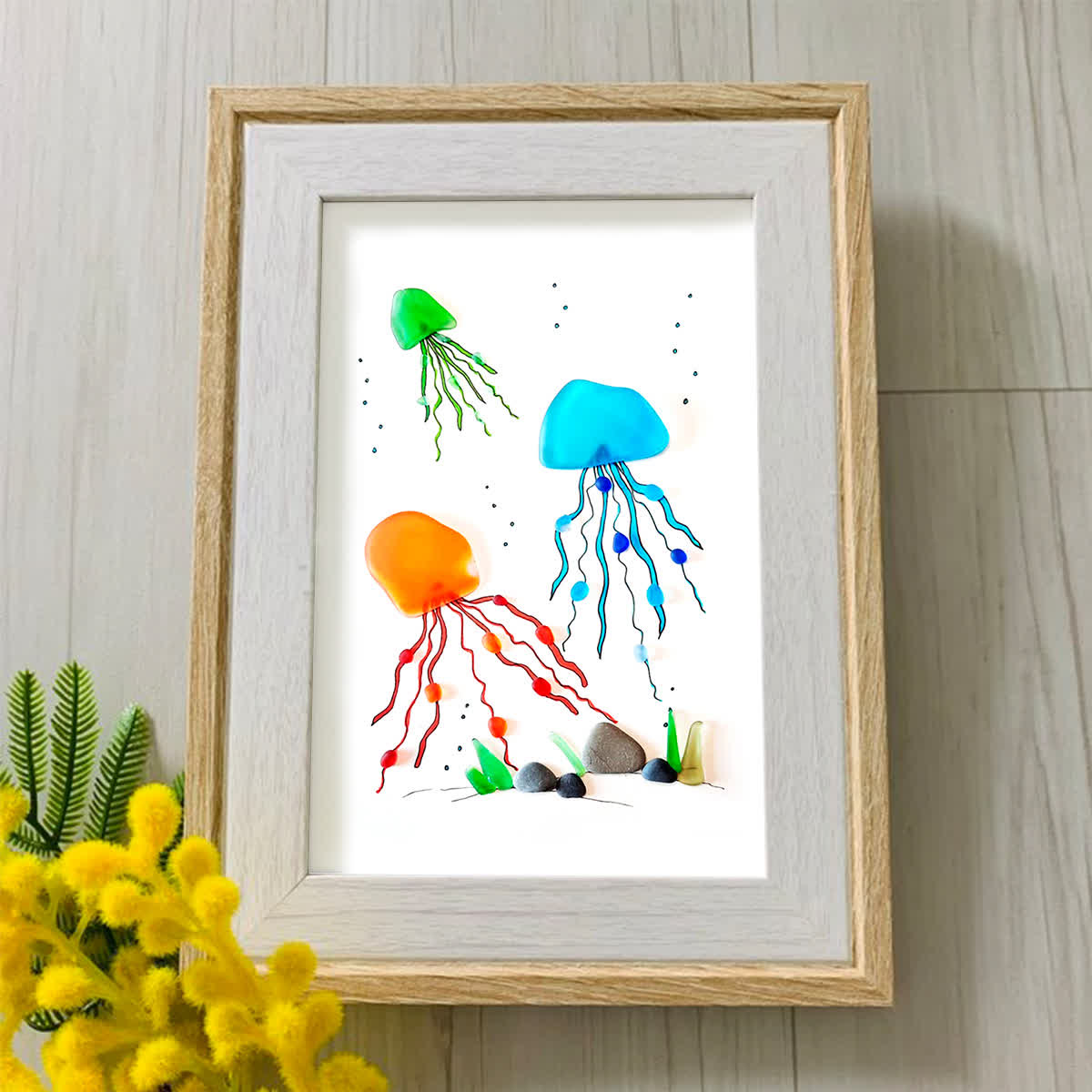 Ocean Depths Jellyfish Family Sea Glass Framed Art - image 4