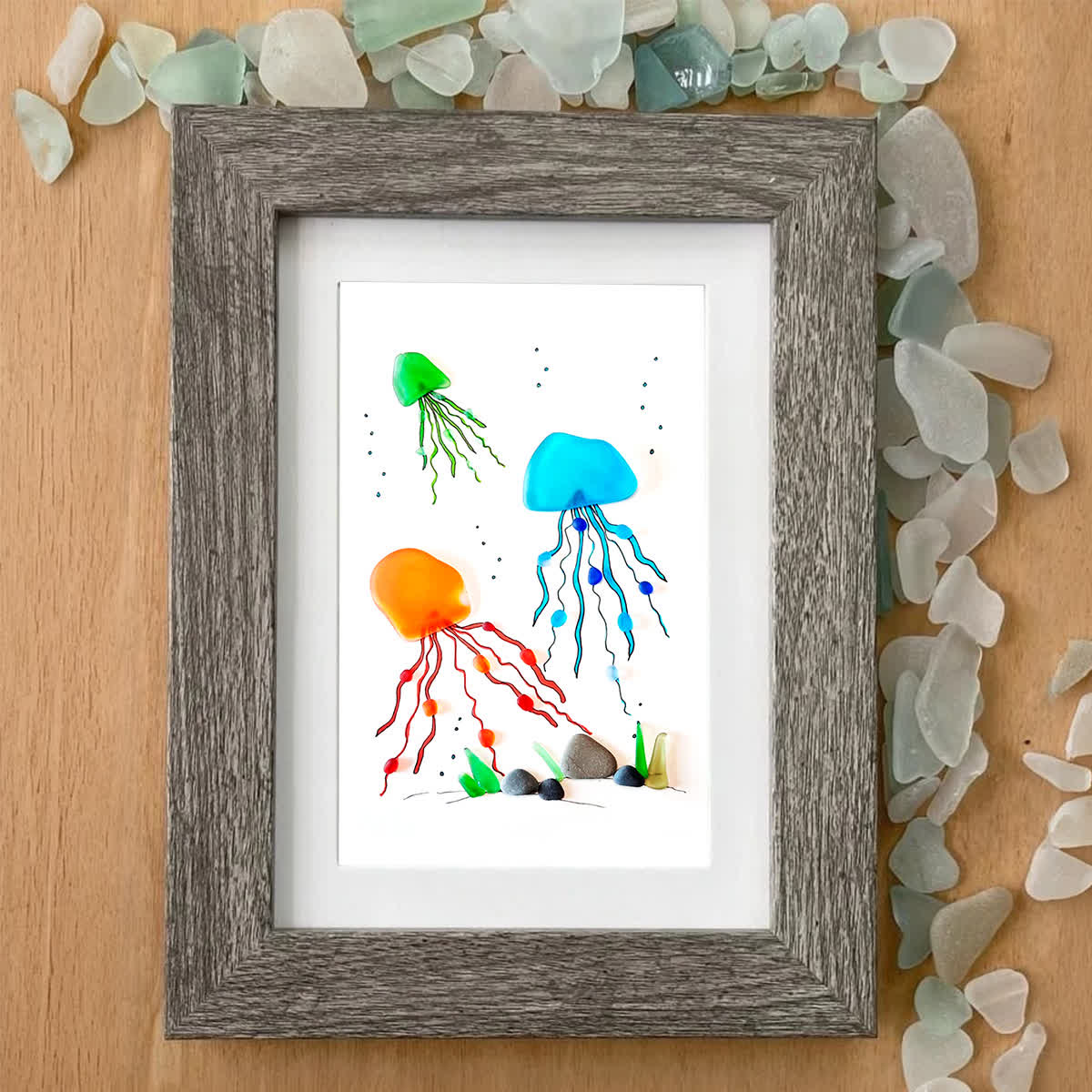 Ocean Depths Jellyfish Family Sea Glass Framed Art - image 0