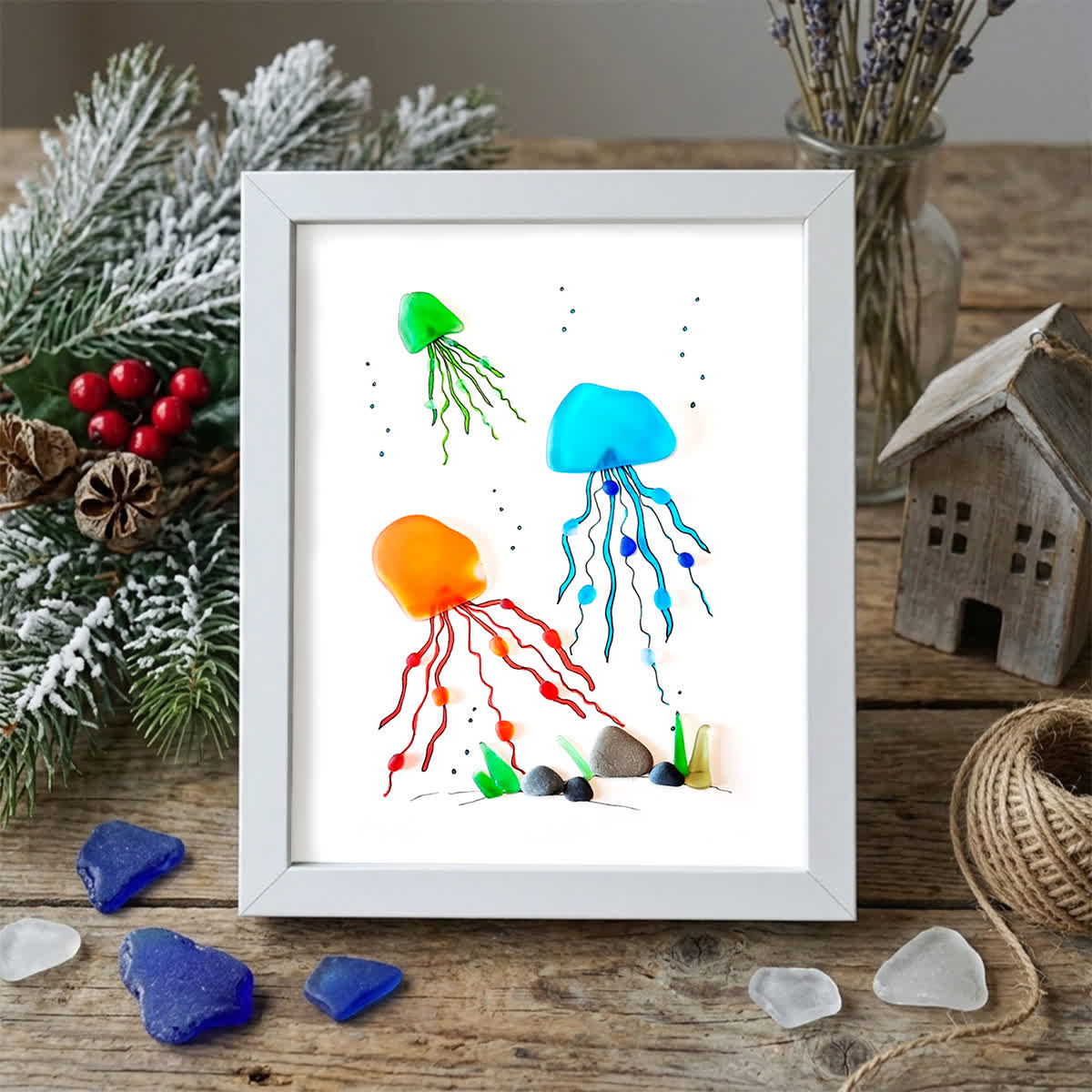 Ocean Depths Jellyfish Family Sea Glass Framed Art - White - 8" X 6" - image 9