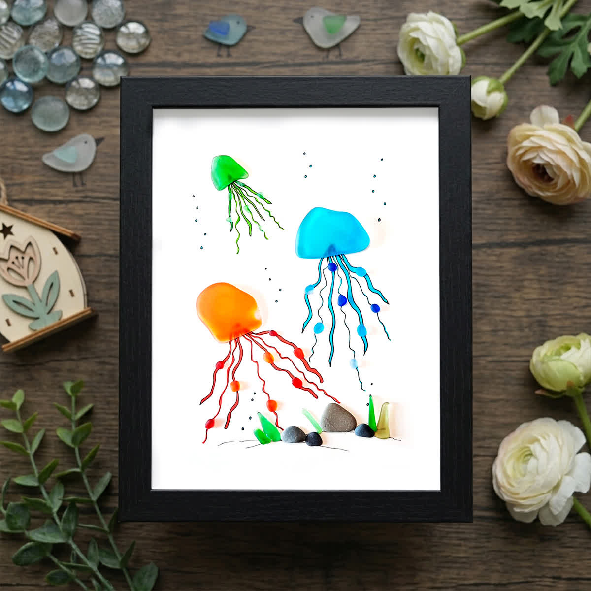Ocean Depths Jellyfish Family Sea Glass Framed Art - Black - 8" X 6" - image 8