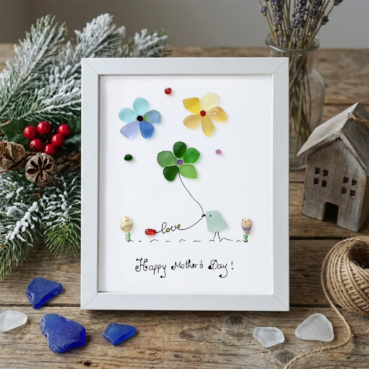 Mother's Day Colorful Bird & Flowers Sea Glass Framed Art - White - 8" X 6" - image 14