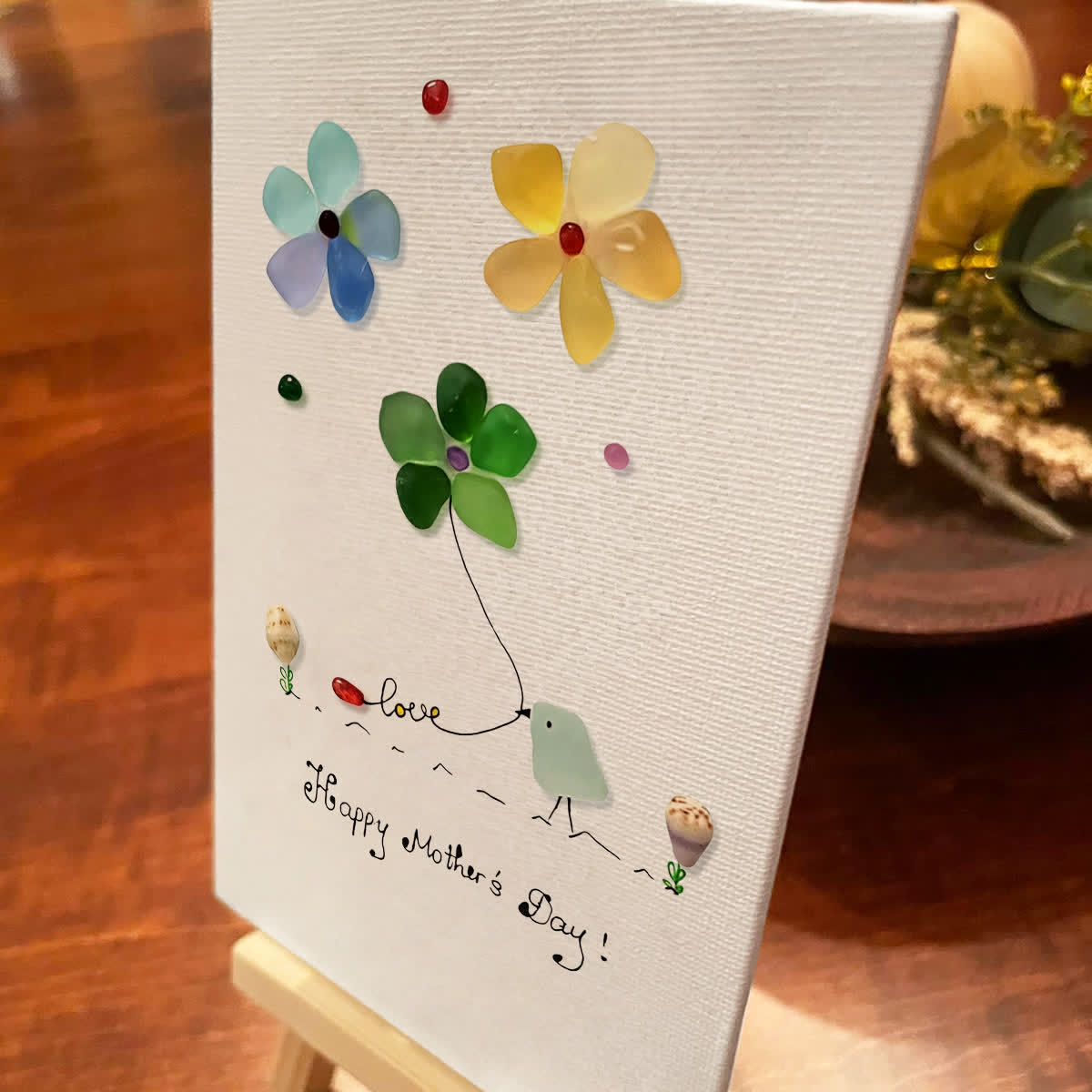 Mother's Day Colorful Bird & Flowers Sea Glass Framed Art - image 4