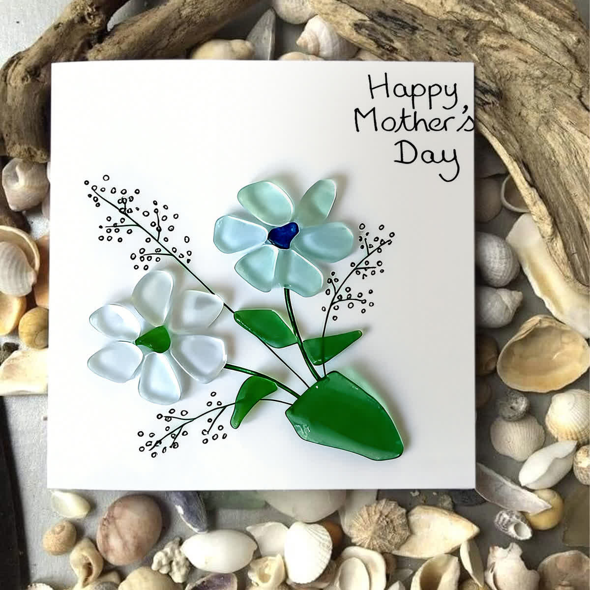 Blooms For Mom Pure Elegance Sea Glass Framed Art - Seaglass Card - 8" X 8" - image 1