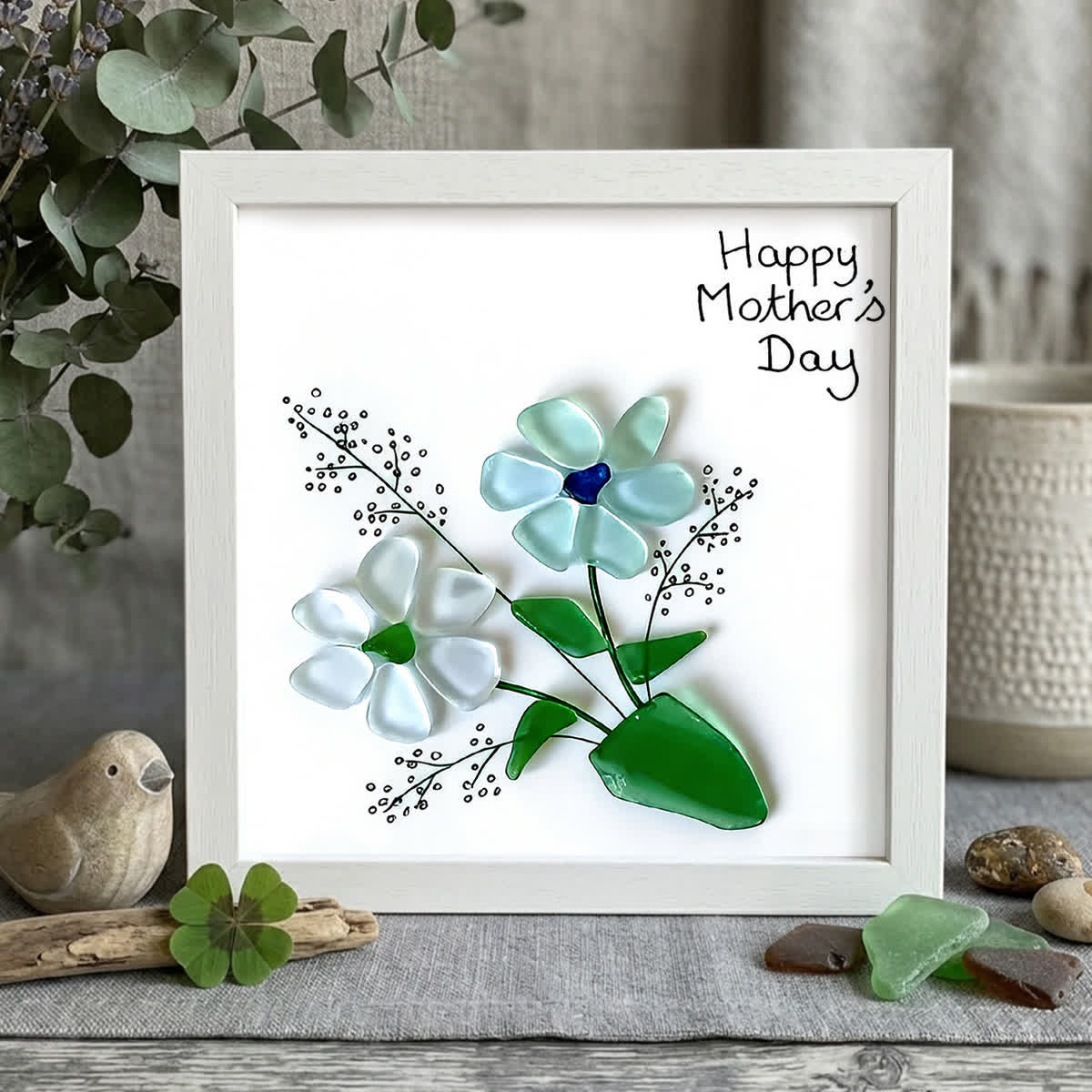 Blooms For Mom Pure Elegance Sea Glass Framed Art - White - 8" X 8" - image 10