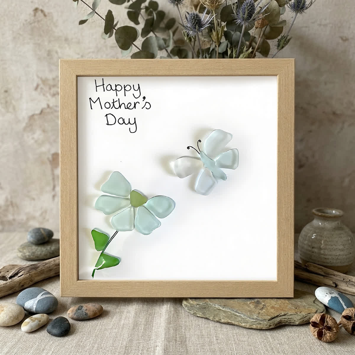 A Little Love Note Sea Glass Framed Art For Mom - Oak - 8" X 8" - image 8