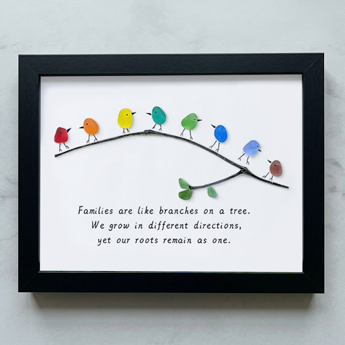 Family Birds On Branch Sea Glass Framed Art - Black - 6" X 8" - image 9