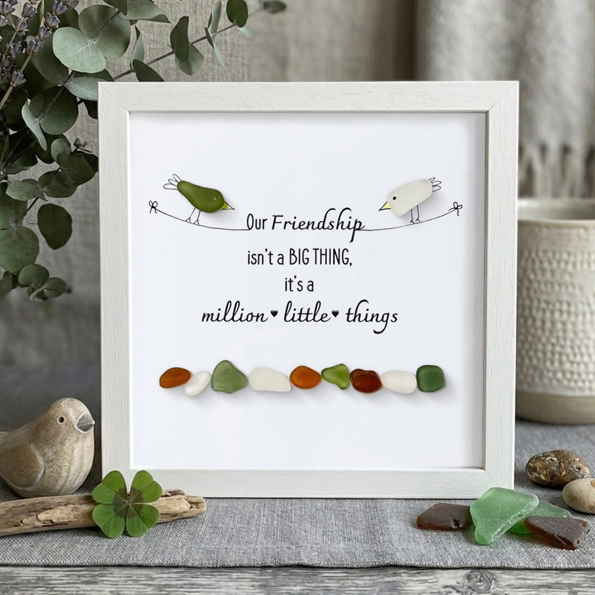Our Friendship Is A Million Little Things Sea Glass Framed Art - White - 8" X 8" - image 11