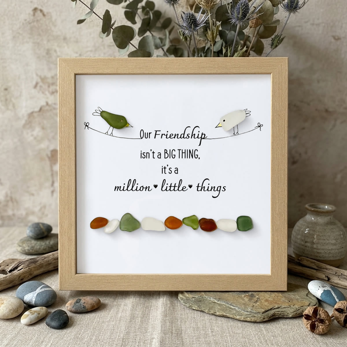 Our Friendship Is A Million Little Things Sea Glass Framed Art - Oak - 8" X 8" - image 9