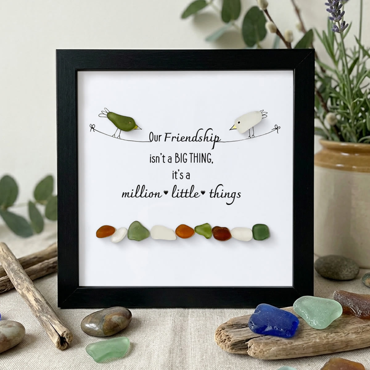 Our Friendship Is A Million Little Things Sea Glass Framed Art - Black - 8" X 8" - image 10