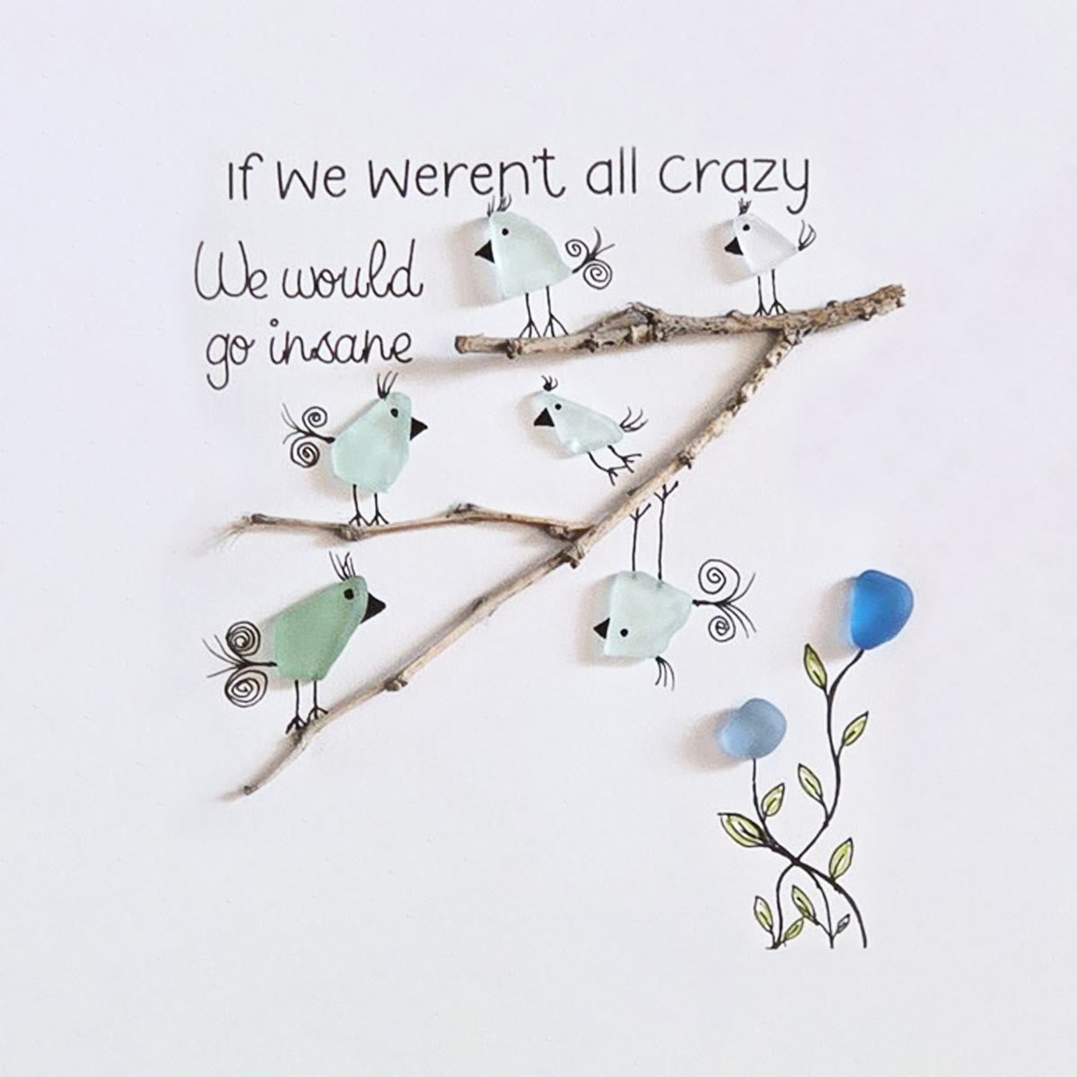 Carefree Vibe Birds Sea Glass Framed Art - Seaglass Card - 8" X 8" - image 1