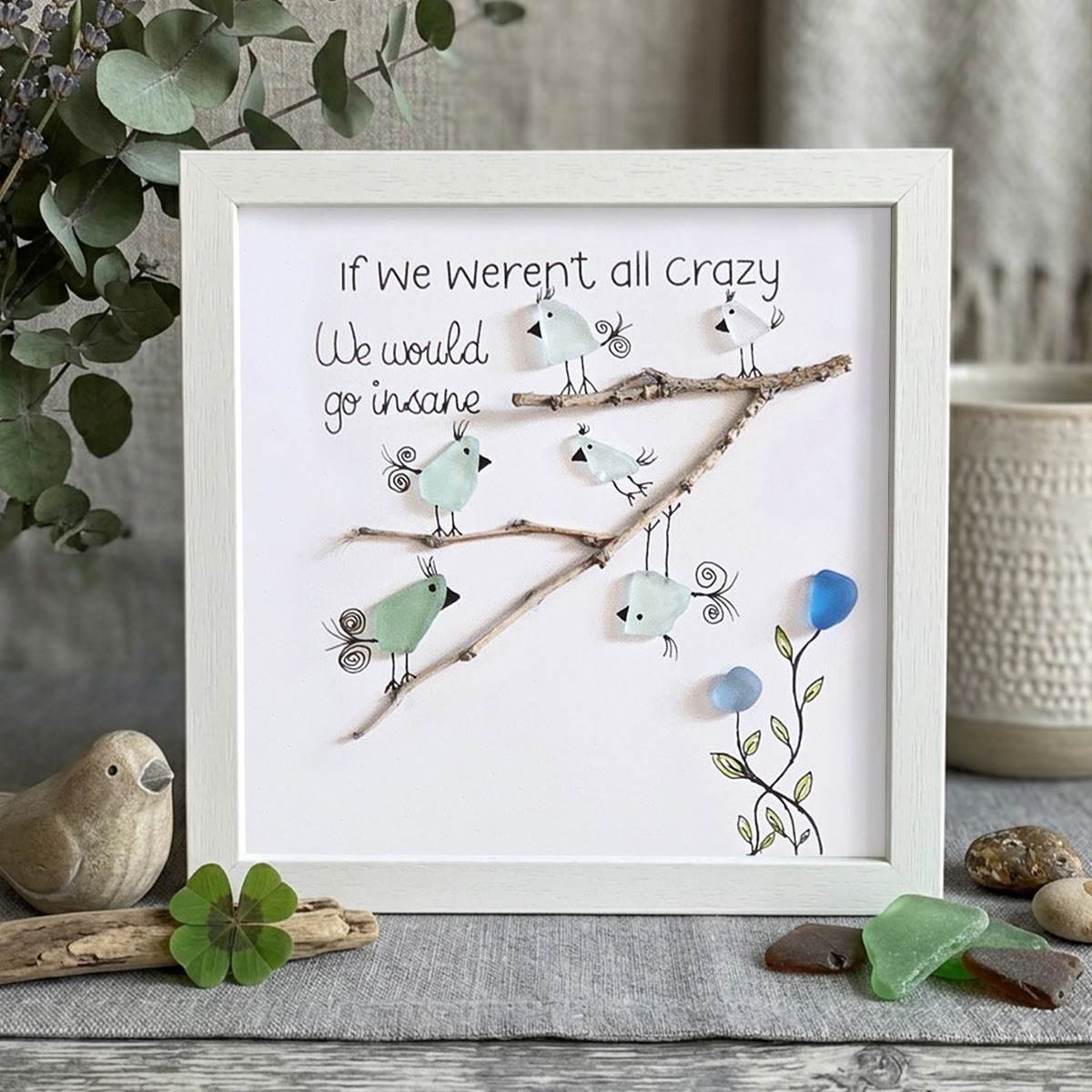 Carefree Vibe Birds Sea Glass Framed Art - White - 8" X 8" - image 7