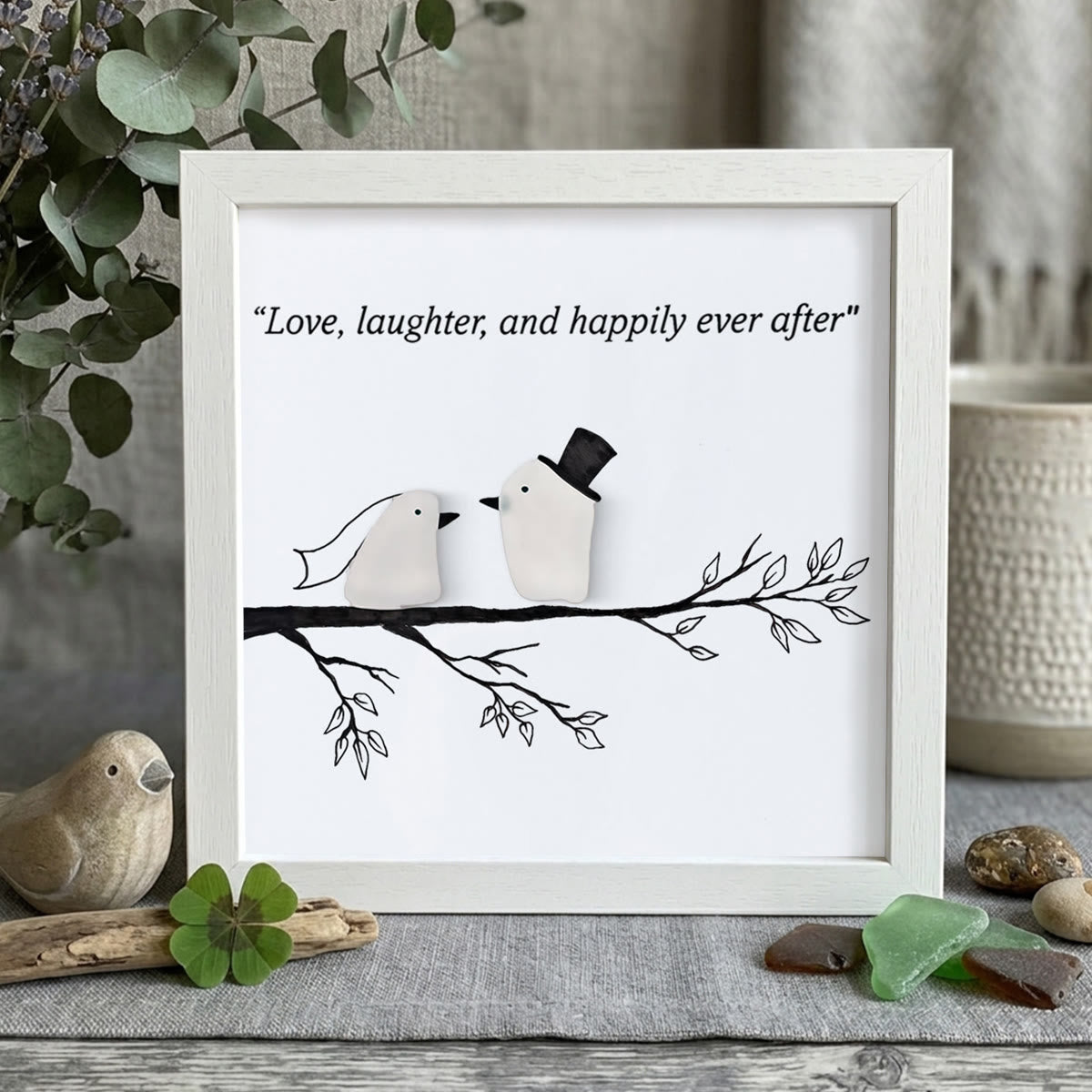 Love, Laughter & Happily Ever After Sea Glass Framed Art - White - 8" X 8" - image 12