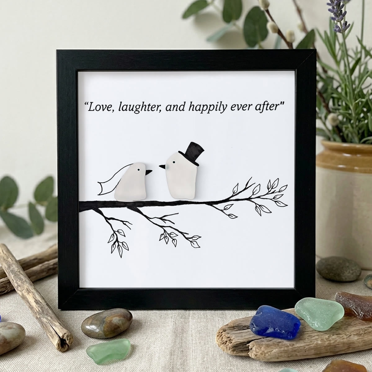Love, Laughter & Happily Ever After Sea Glass Framed Art - Black - 8" X 8" - image 11