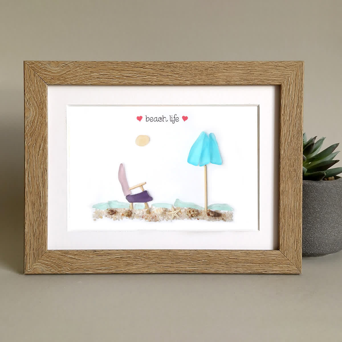 Happy Retirement Beach Chair And Umbrella Sea Glass Framed Art - image 5