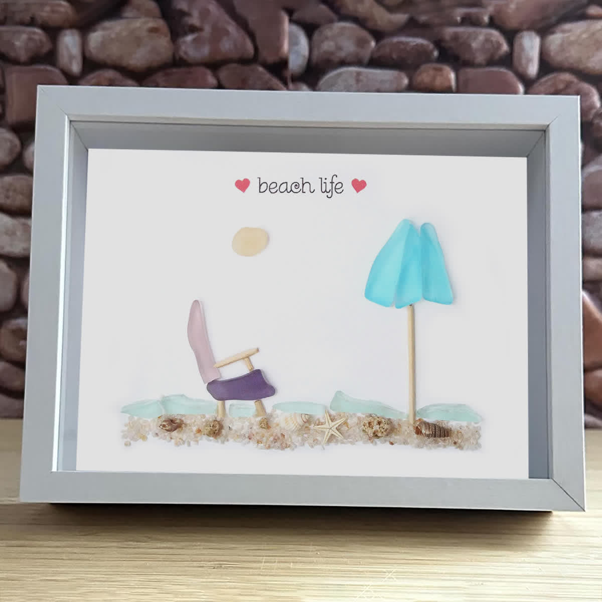 Happy Retirement Beach Chair And Umbrella Sea Glass Framed Art - image 4